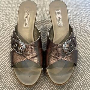 Brighton Woman’s Wedge Metallic Cork  Platform Sandals